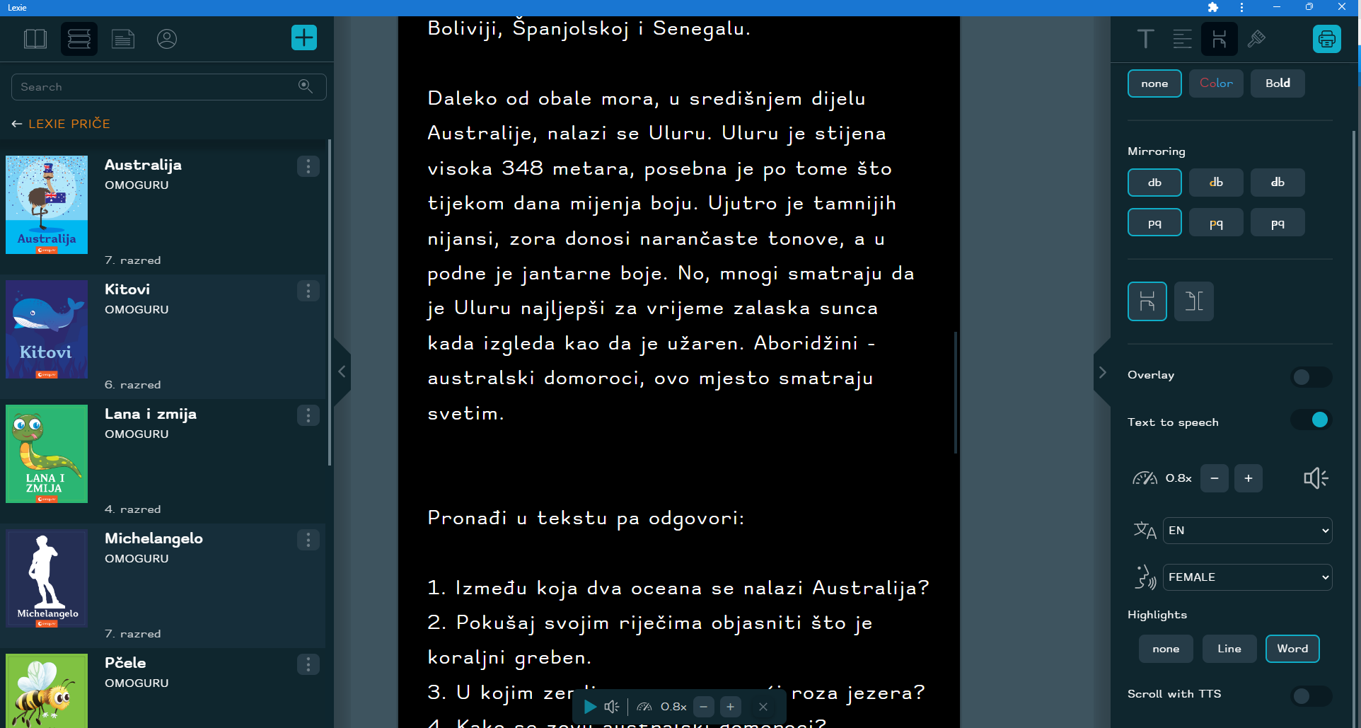 tekstovi za vježbanje čitanja i razumjevanja u Lexie